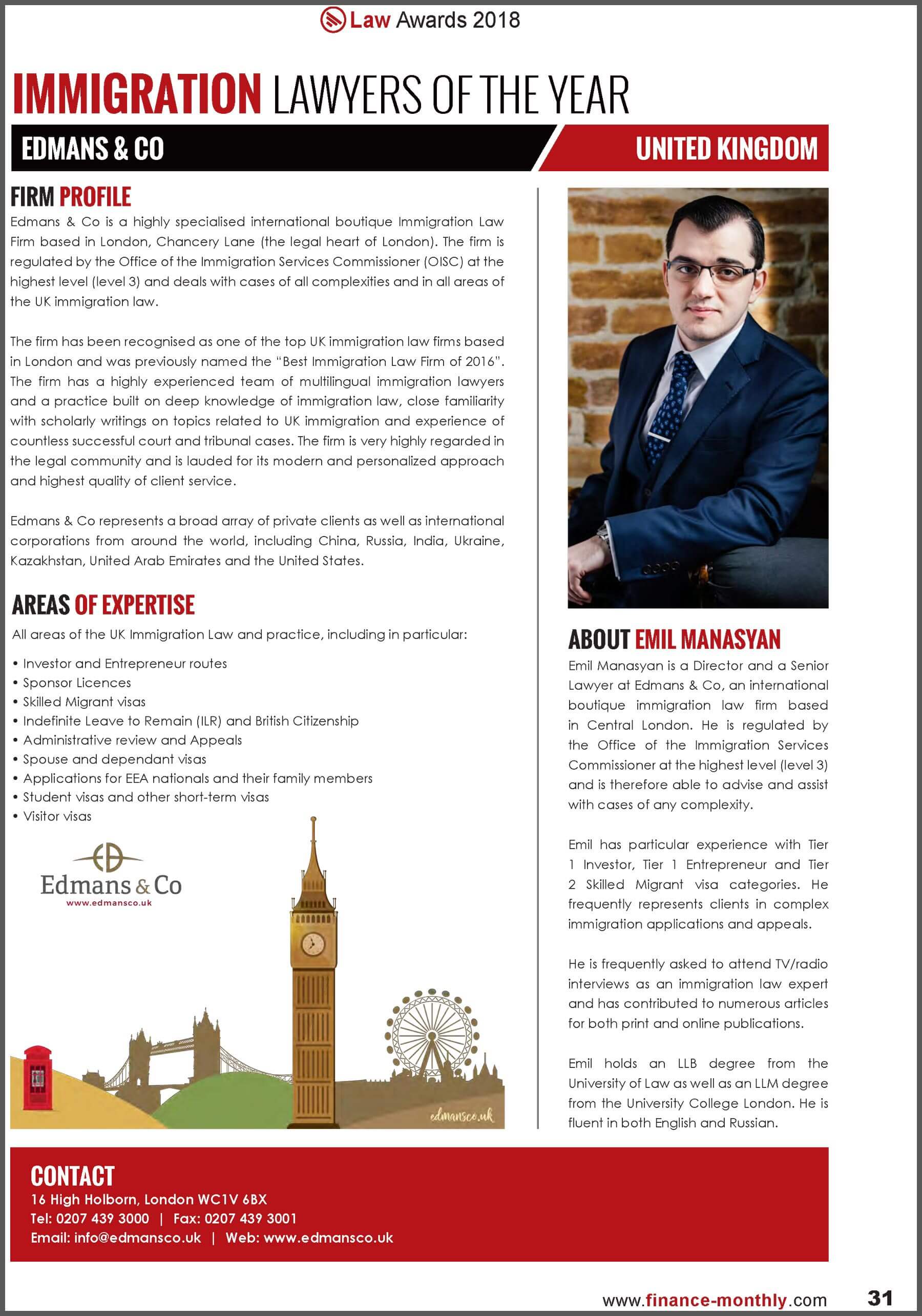 Edmans co Finance Monthly award profile